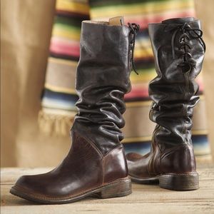 BED STU tall lace back black and brown boots 10